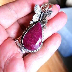 Glamorous Simulated ruby butterfly silver Plated pendant